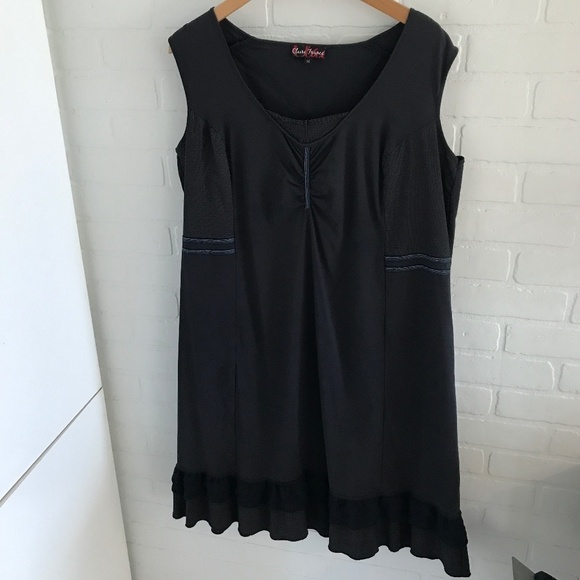 Claire France Y2K Mini dress Navy Striped Sleeveless Artsy Art wear Sz 14 - Picture 1 of 9